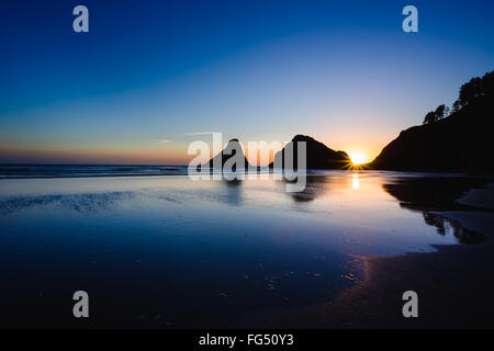 Heceta Head Beach befindet sich an der schönen Küste von Oregon bei Sonnenuntergang auf einer klaren Sommerabend in der Nähe von Dämmerung. Stockfoto