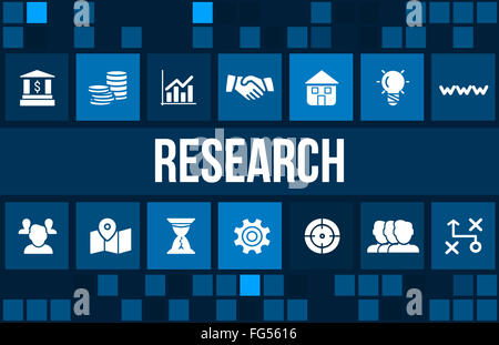 Forschung-Konzept-Bild mit Business Icons und Exemplar Stockfoto