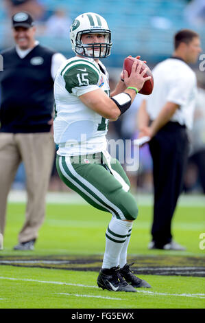 Jacksonville, FL, USA. 9. Dezember 2012. New York Jets quarterback Tim Tebow (15) vor einem NFL-Spiel gegen die Jacksonville Jaguars im EverBank Field am 9. Dezember 2012 in Jacksonville, Florida. ZUMA Press/Scott A. Miller. © Scott A. Miller/ZUMA Draht/Alamy Live-Nachrichten Stockfoto