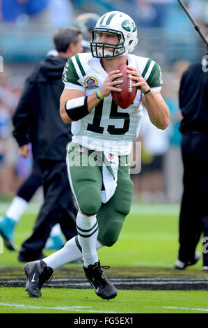 Jacksonville, FL, USA. 9. Dezember 2012. New York Jets quarterback Tim Tebow (15) vor einem NFL-Spiel gegen die Jacksonville Jaguars im EverBank Field am 9. Dezember 2012 in Jacksonville, Florida. ZUMA Press/Scott A. Miller. © Scott A. Miller/ZUMA Draht/Alamy Live-Nachrichten Stockfoto