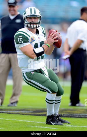 Jacksonville, FL, USA. 9. Dezember 2012. New York Jets quarterback Tim Tebow (15) vor einem NFL-Spiel gegen die Jacksonville Jaguars im EverBank Field am 9. Dezember 2012 in Jacksonville, Florida. ZUMA Press/Scott A. Miller. © Scott A. Miller/ZUMA Draht/Alamy Live-Nachrichten Stockfoto