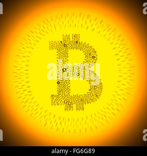 Goldene Bitcoin-Logo. Abbildung eines digitalen dezentrale Krypto Währung Münze. Stockfoto