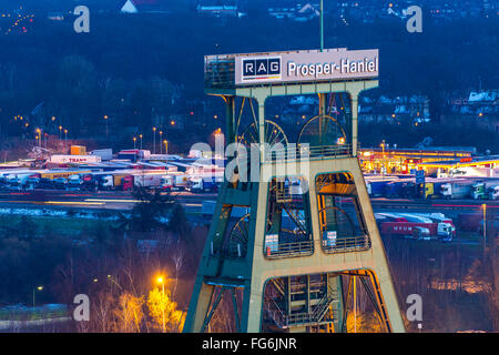 Cola Bergwerk Prosper Haniel, Bottrop, Deutschland, gewundenen Turm, letzte Bergwerk im Ruhrgebiet, schließt im Jahr 2018 Stockfoto