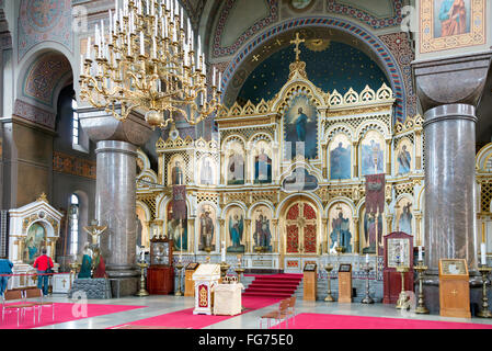 Der Altar der orthodoxen Kathedrale von Uspenski (Uspenskin katedraali), Kanavakatu, Helsinki, Republik Finnland Stockfoto