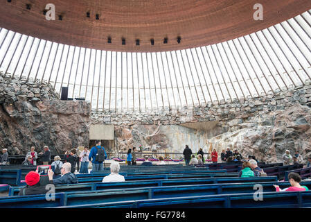 Rock innere Temppeliaukio-Kirche, Lutherinkatu, Uusimaa Region, Helsinki, Finnland Stockfoto