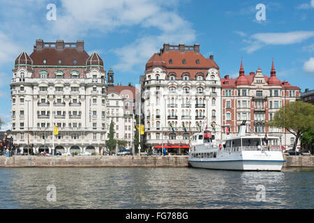 Uferpromenade am Strandvägen, Stadtteil Östermalm, Stockholm, Schweden Stockfoto