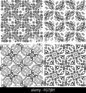 Satz von 4 nahtlose Muster. Monochrome geometrische Muster Stockfoto