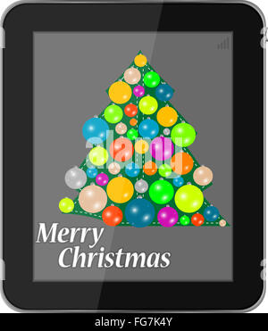 Weihnachtskarte in Smartphone isoliert auf einem weißen b Stockfoto