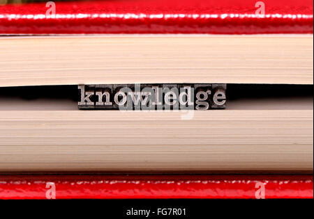 Buchdruck Zeichen Rechtschreibung aus "wissen" auf den Seiten eines Buches Stockfoto