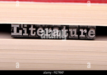 Buchdruck Zeichen Rechtschreibung aus "Literatur" auf den Seiten eines Buches Stockfoto
