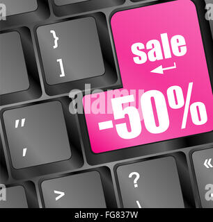 Eine Computer-Tastatur mit roten Tasten Verkauf, Online-Verkauf Stockfoto