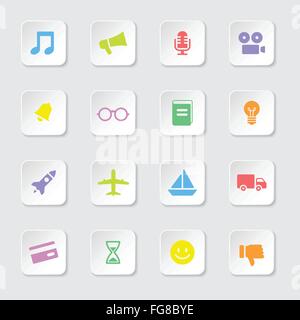 [EPS10] Symbolsatz bunte Web 5 auf weißem Rechteck mit abgerundeten Ecken Button mit weichen Schatten Stock Vektor