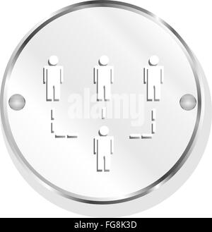 Social-Media, Menschen Netzwerk isoliert Metallknopf auf weißem Hintergrund Stockfoto