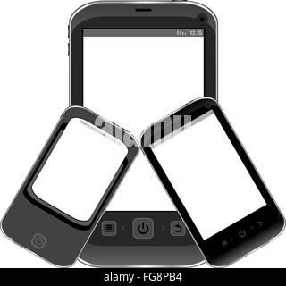 Schwarz Smartphone setzen isolierten auf weißen Hintergrund Stockfoto