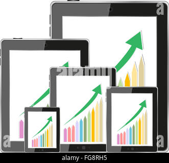 Moderne digitale Tablet-PC zeigt Erfolg Wachstumsdiagramm auf einem Bildschirm. Isoliert auf weiss Stockfoto