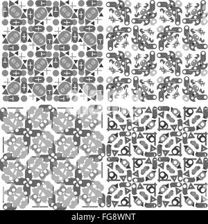 Satz von 4 nahtlose Muster. Monochrome geometrische Muster Stockfoto