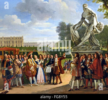 König Ludwig XIV. 1638-1715 widmet Pugets Milo von Crotone in den Gärten von Versailles 1819 durch Anicet Charles Gabriel Lemonnier 1743-1824 Frankreich Französisch Stockfoto