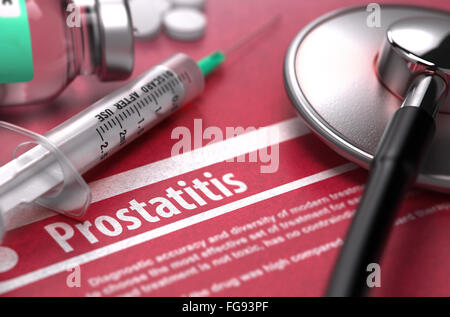 Prostatitis. Medizinisches Konzept auf rotem Grund. Stockfoto