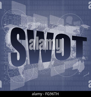 SWOT-Wort über Touch-Screen, moderne virtuelle Technik-Hintergrund Stockfoto