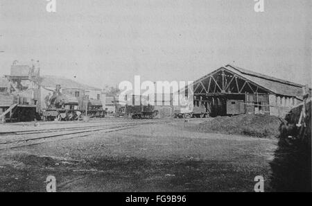 Modernisierung von Taiwan unter japanischer Herrschaft. Taipei Station unmittelbar nach der Besetzung durch die Japaner. Stockfoto