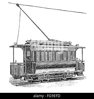 Drucken aus den späten 1800er Darstellung einer deutschen Straßenbahn Stockfoto