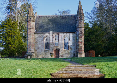 Scone Palace, Moot Hill ist die Einweihung der schottischen Könige. Es wird auch als "Boot Hill. Stockfoto