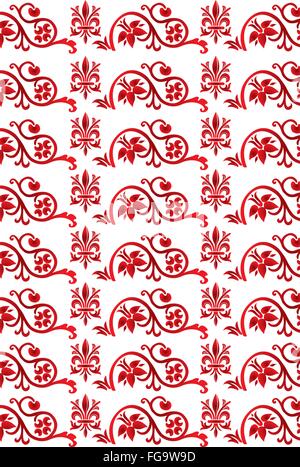 Rote Vintage Blumenmuster - nahtlose und isoliert auf weiß Stock Vektor