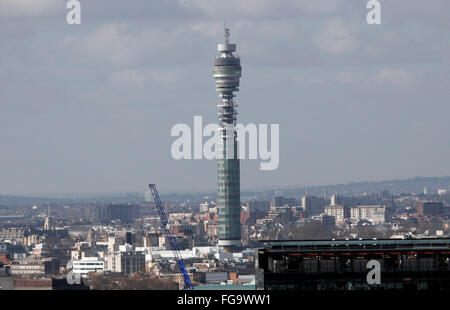 Der BT Tower dominiert die Skyline von London in Großbritannien 18. Februar 2016. Copyright Foto - John Voos Stockfoto