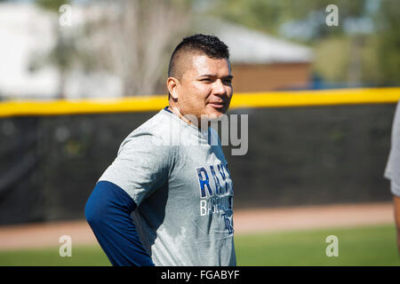 18. Februar 2016 - Port Charlotte, Florida, USA - wird VRAGOVIC |   Times.Tampa Bay Rays Donnerstag, 18. Februar 2016 Krug Erasmo Ramirez (30) in der Tampa Bay Rays Spring Training Anlage in Charlotte Sportpark in Port Charlotte, Florida ab. (Kredit-Bild: © Willen Vragovic/Tampa Bay Mal über ZUMA Draht) Stockfoto