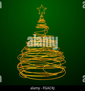 Weihnachten Baum aus Golddraht. Grünen Hintergrund. 3D Szene. Stockfoto