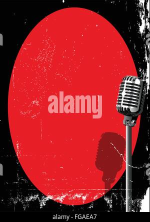 Ein Schlaglicht auf eine Retro-Mikrofon auf einem roten Hintergrund mit Grunge-FX Stock Vektor