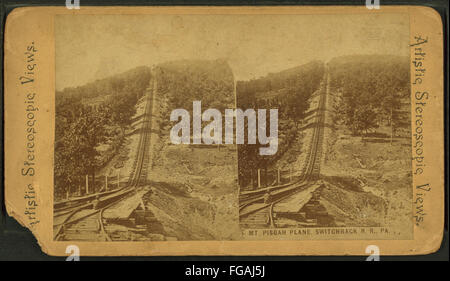 Blick auf den Mt. Pisgah Plane auf der Switchback Railroad in Pennsylvania, aufgenommen in einem stereoskopischen Bild aus der Robert N. Dennis-Sammlung. Stockfoto