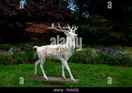 Weißer Hirsch Statue Skulptur Garten Kunst Installation Mount Stewart Gärten Nordirland RM floral Stockfoto