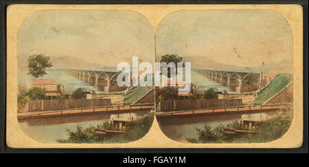 Susquehannah (sic) Brücke, fünf Meilen über Harrisburgh (sic). Länge ca. 7-8 Meile, aus Robert N. Dennis Sammlung von stereoskopischen Ansichten Stockfoto