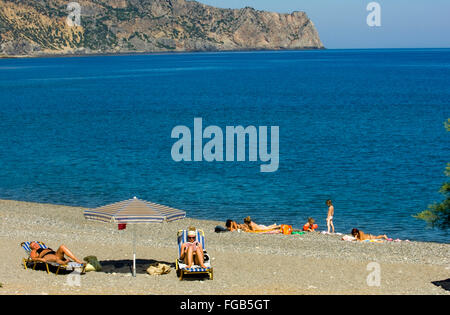 Griechenland, Kreta, Paleochora, starke Strand von Paleochora, Jaliskaribeach. Stockfoto