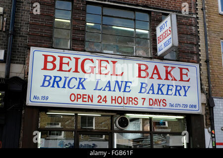 Ein Zeichen von Beigel Bake, eine Bäckerei in der Brick Lane, London Stockfoto