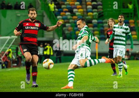 Lissabon, Portugal. 18. Februar 2016. Sporting verlor mit 1-0 zu Hause, Bayer Leverkusen, links Bayer Lissabon mit einem Tor Vorsprung für die zweite Runde. Lissabon, Portugal, am 18. Februar 2016. Bildnachweis: Gonçalo Silva/Alamy Live-Nachrichten Stockfoto