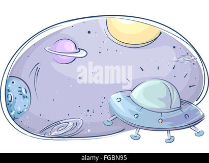 Weltraum-Abbildung mit einem Raumschiff den Planeten umkreisen Stockfoto