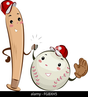 Maskottchen Abbildung von einem Baseball und eine Fledermaus geben High Fives zueinander Stockfoto