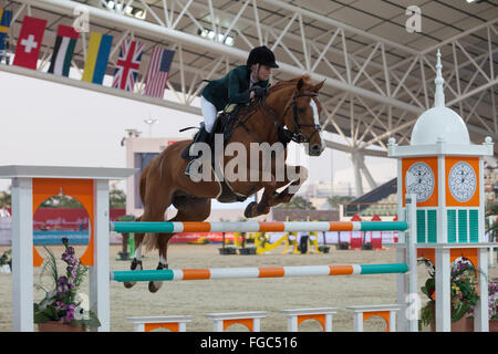 Fahrer im Wettbewerb Springreiten CHI Al Shaqab 2014 Stockfoto