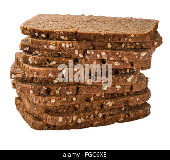 Schwarzbrot, isoliert auf weißem Hintergrund (close-up erschossen) Stockfoto