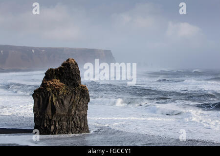 Seastack am Kap Dyrholaey, Vik, Südregion, Island Stockfoto