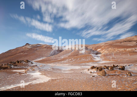 Vulkanlandschaft, Namafjall im Winter, in Reykjahlid, Myvatn, Nordisland, Island Stockfoto