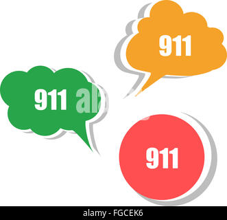 911 auf moderne Banner Design-Vorlage. Satz von Aufklebern, Etiketten, Tags, Wolken Stockfoto