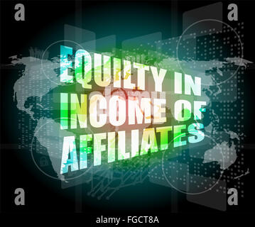Equilty in Einkommen der Partner Wörter auf digitalen Bildschirm Stockfoto