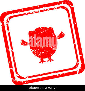 Roter Stempel mit Eule Zeichen isoliert auf weiss Stockfoto