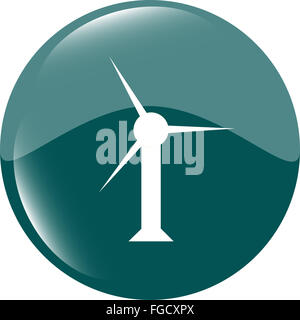 Wind-Turbine-Symbol, Web-Taste isoliert auf weiss Stockfoto