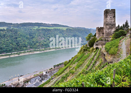 Gutenfels Castle, auch bekannt als Caub Burg über der Stadt Kaub, Oberes Mittelrheintal, Deutschland Stockfoto