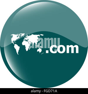 Die Domain COM-Schild-Symbol. Top-Level-Internet-Domain-Symbol mit Weltkarte Stockfoto
