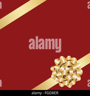Goldenen Geschenk Bogen mit Band auf rotem Hintergrund. Stock Vektor